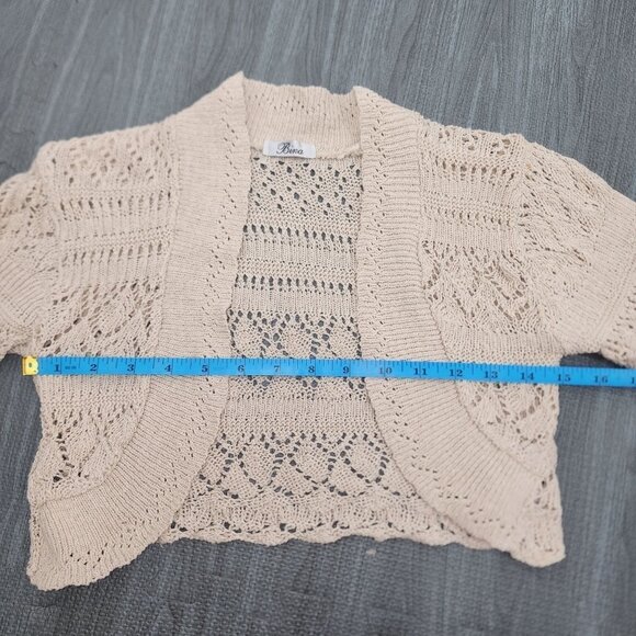 Women's Bina Tan Crochet Sweater Shrug Cardigan Short Small Medium Made in UK - Picture 6 of 7